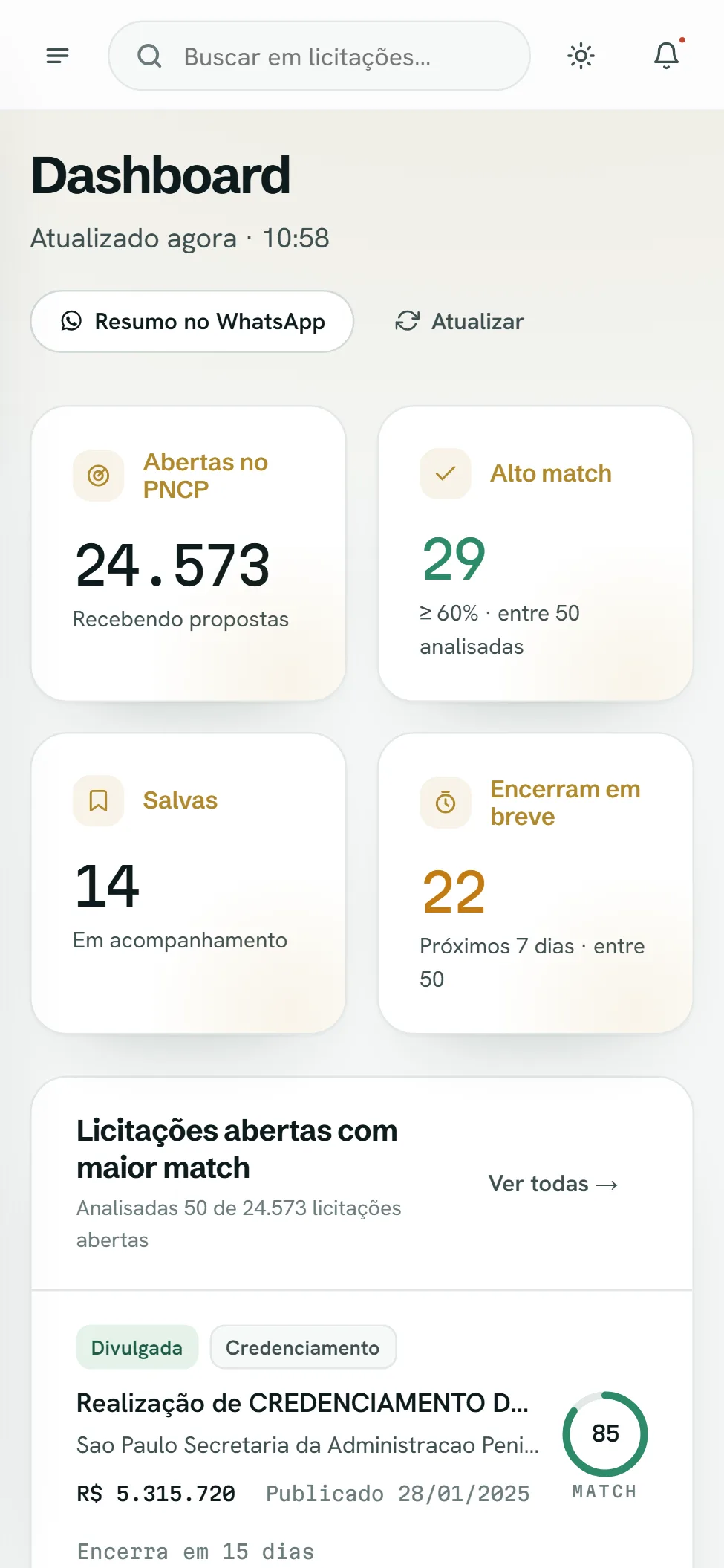LicitaRadar no celular